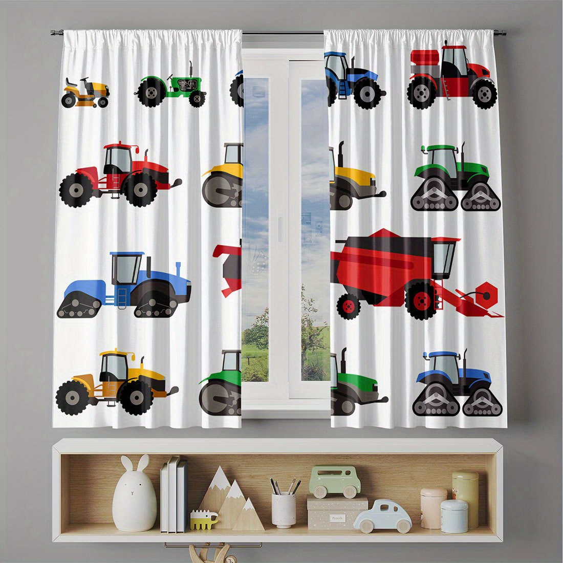 Cartoon Tractor Curtain Colorf - Agriculture Farming Vehicles recension och pris